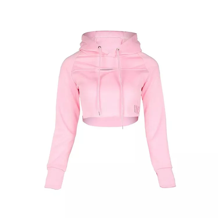 High Quality Custom Logo Cotton Long Sleeve Crop Top Women Hoodie for Casual Streetwear Clothing