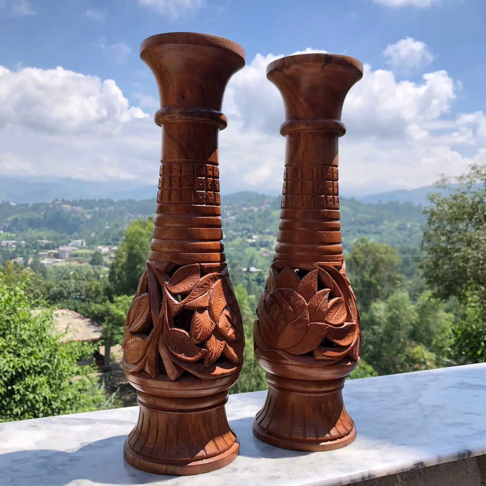 Hand Carved Custom made Wooden Flower Vase Home Decoration Wooden Vase Indoor wooden vase