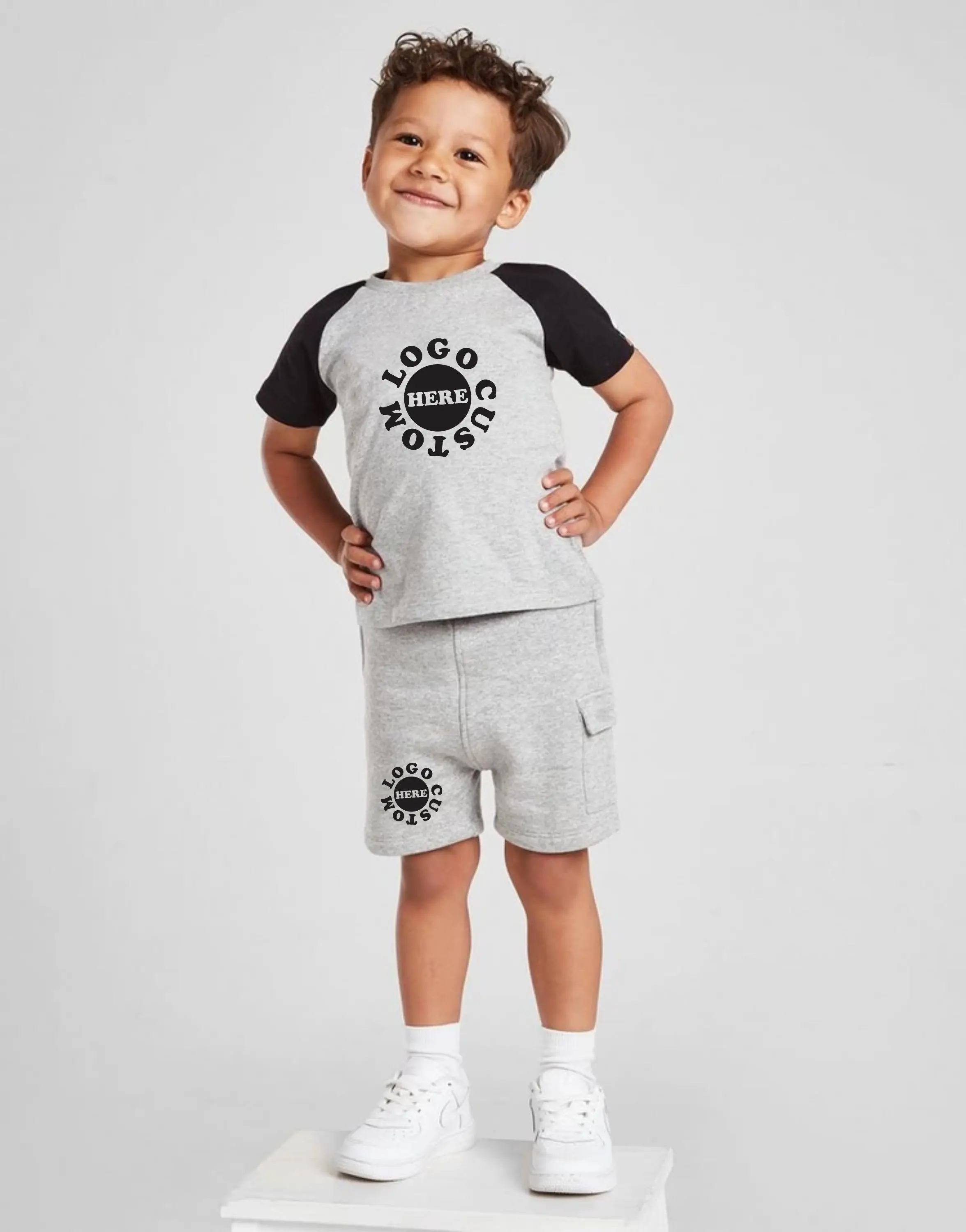Plain 100% cotton custom logo printing boy sweatsuit set summer baby T shirt and shorts set kids clothing sets
