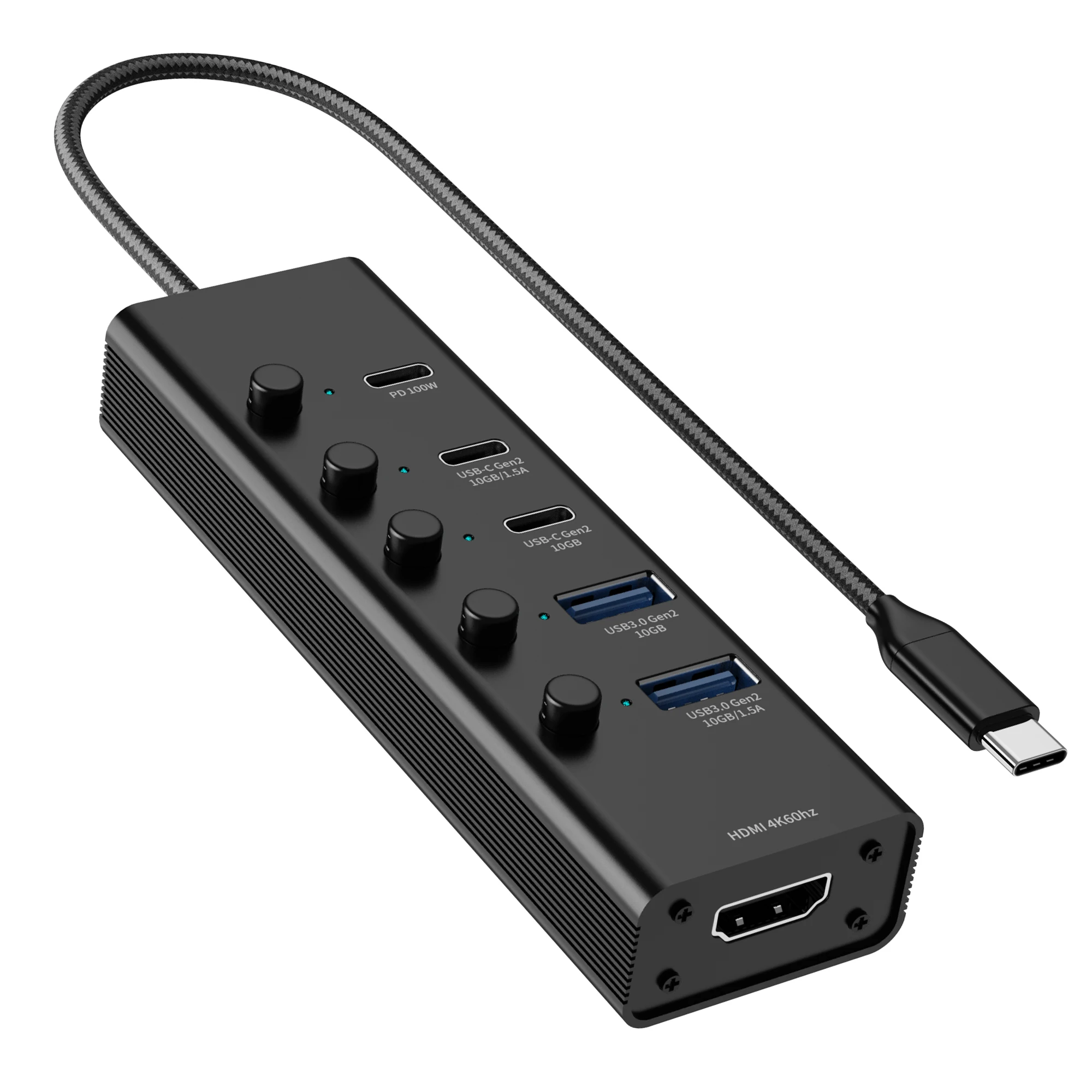 6 in 1 aluminium usb c hub HD 4K 8K 3*Type-c 2*USB-A PD 100W data transfer power charge video output type c hub for laptop