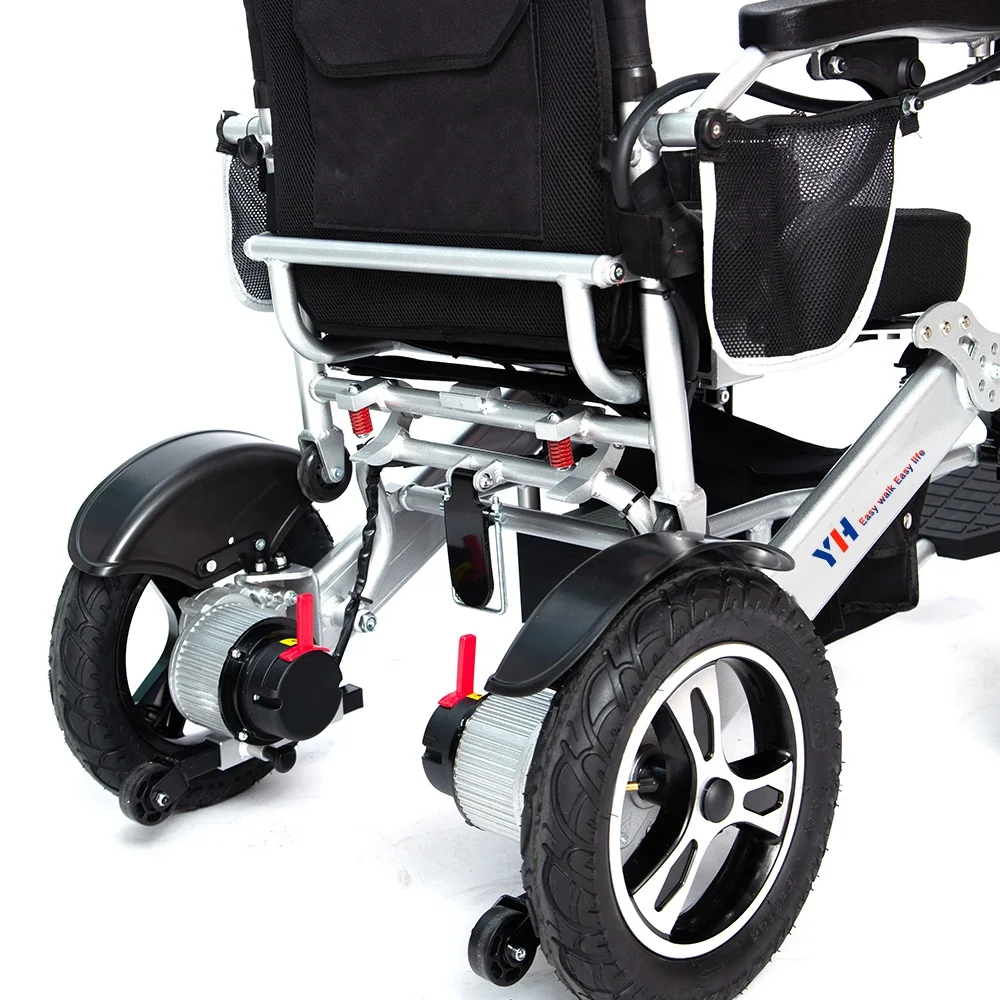 Silver Aluminum Foldable Reclining Electric Wheelchair 18Inch Seat  500w Motor Power Chair 4 Solid Wheels Automatic Wheelchair