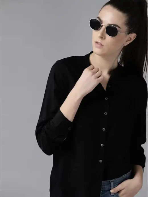 Premium Quality Trendy Women Black Solid Pure Cotton Slim Fit Formal Shirt Grey Solid for Sale in Bulk from Indian Supplier