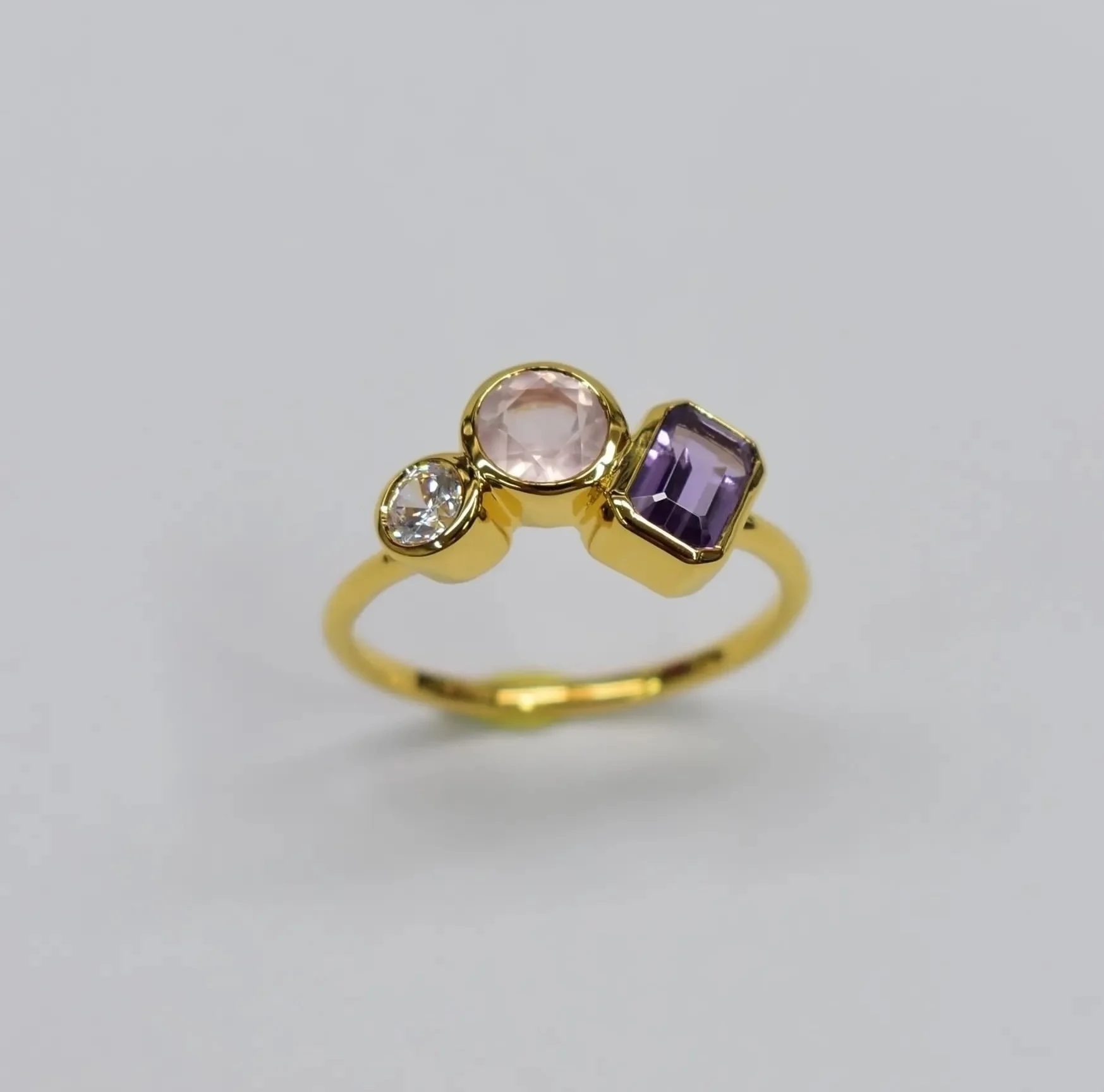 Customized Wedding Engagement Ring S925 14K gold plated Classic natural Rose quartz Amethyst Ring Customizable for OEM and ODM