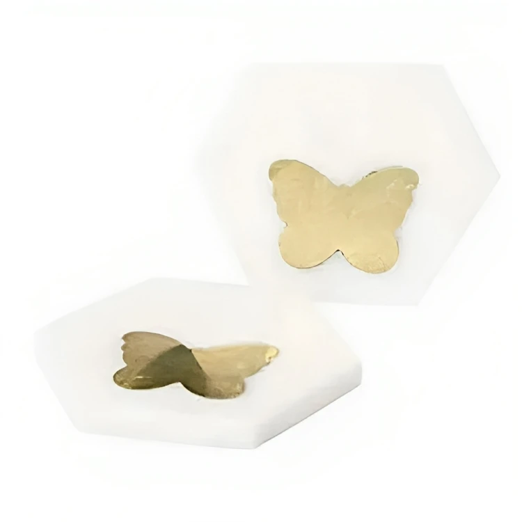 Premium Design Metal Inlay Marble Coaster Brass Elephant Pattern White Marble Coaster For Drinks Kitchen Essential Coaster