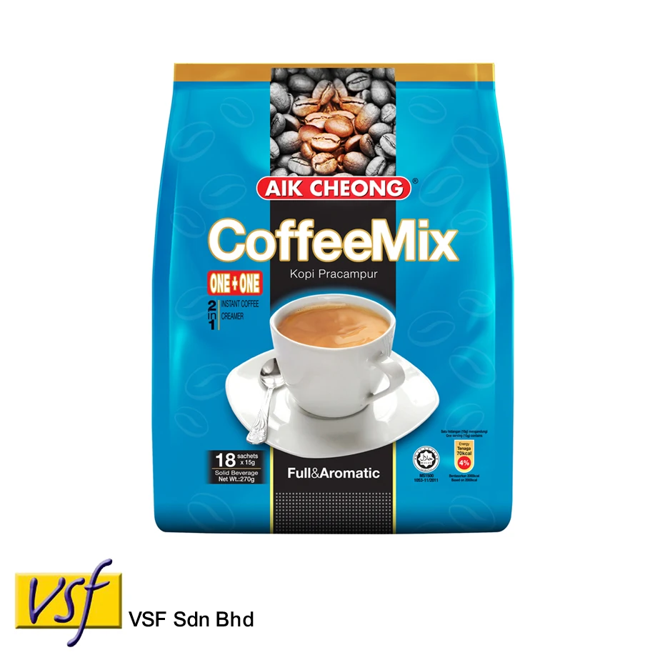 Aik Cheong Coffee Mix One + растворимый кофе без сахара (синий) 15 г x 18s 24 pkts халяльный Сертифицированный приготовленный в Малайзии