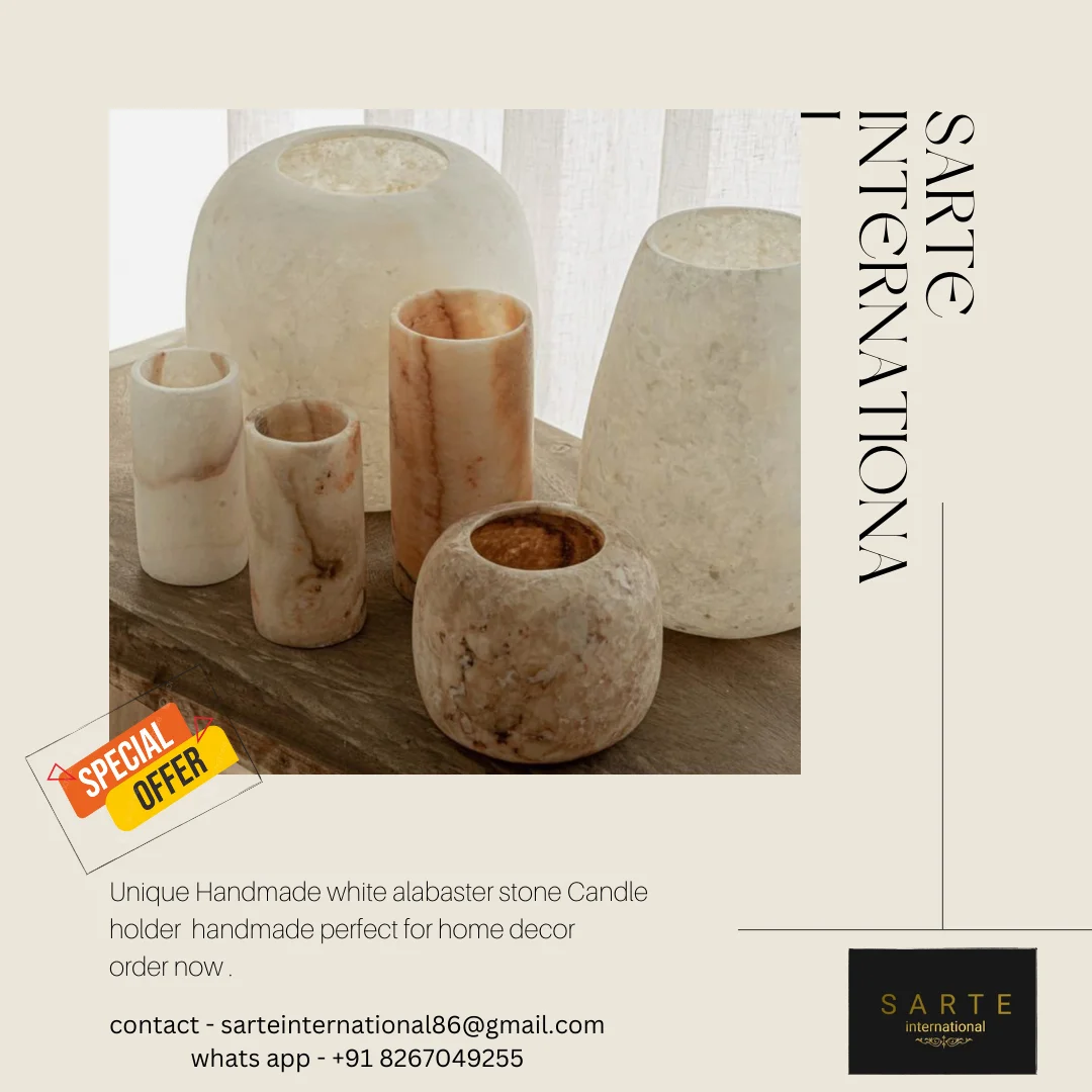 luxury Home Decor Candle bowl jar manufacturer supplier Stone Onyx and alabaster Candle Holder natural stone