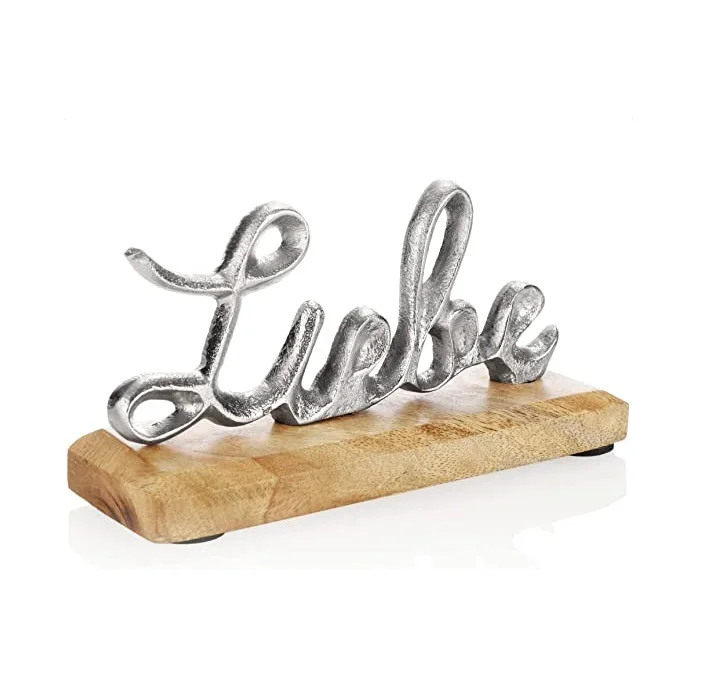 LEBE lettering Decorative stand made of aluminum on a mango wood base Top selling 2023 Metal Sculpture Export quality