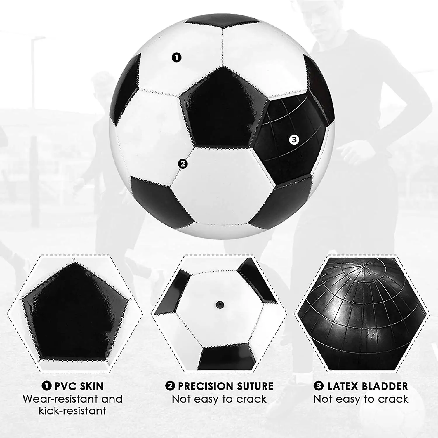 Size 5 Stable High-Strength Match Game Ball  Soccer Training Balls,  Black And White ,Indoor And Outdoor