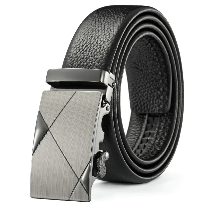 Best Men Belts Metal Automatic Buckle Brand High Quality Leather Belts for Men Famous Brand Luxury Work Business Strap
