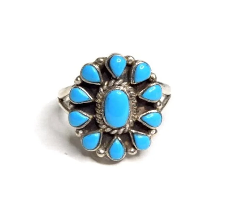 Sleeping Beauty Turquoise 925 Sterling Silver Petit Point Ring
