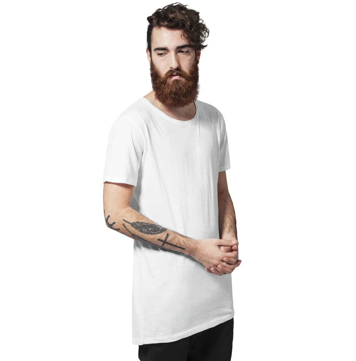 breathable slim Fit short Sleeve Elongated T Shirts 100% Cotton White black  Mens O Neck Premium Elongated T shirts