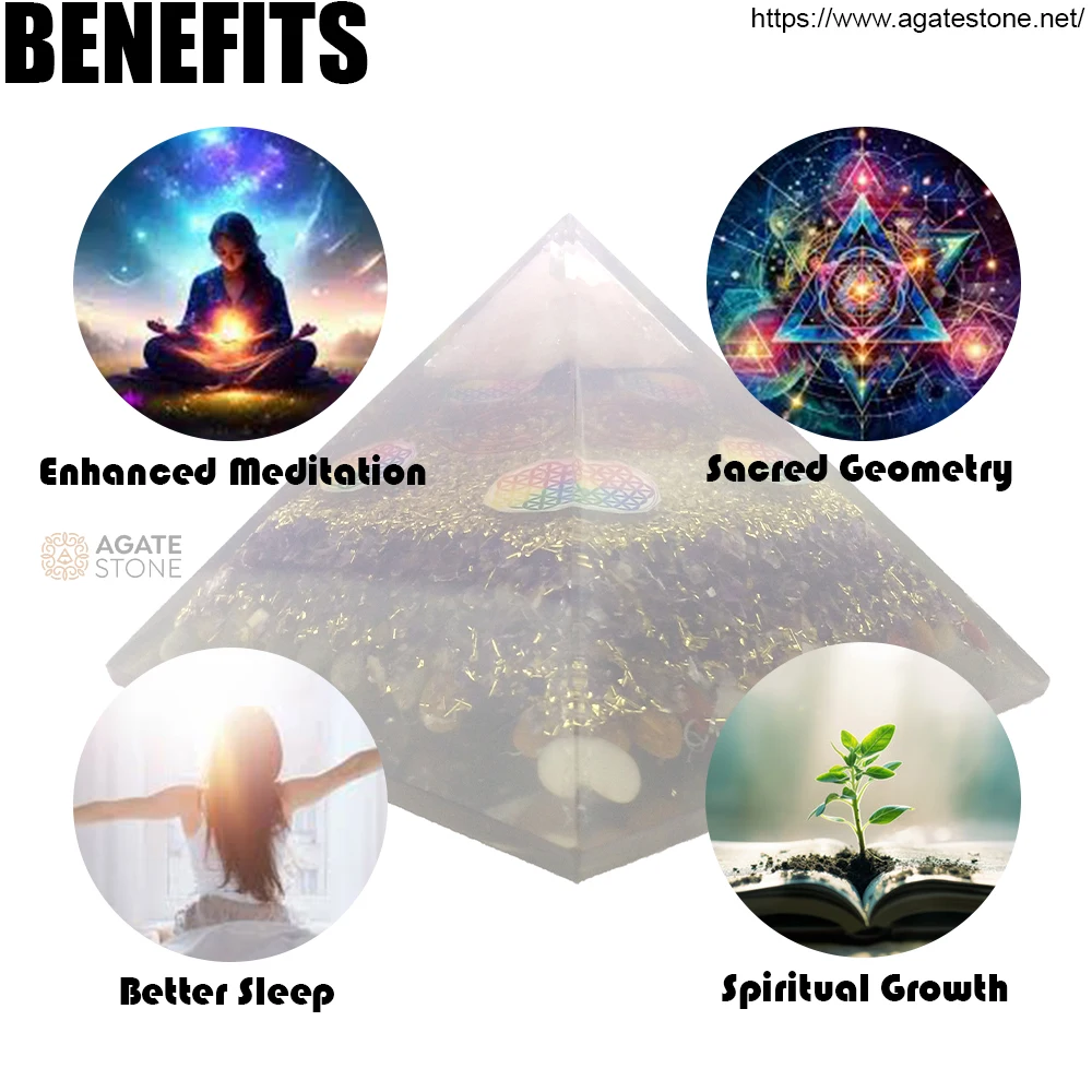 Agate Stone Export 75-80 mm Amethyst Orgonite Pyramid Flower Life (120 Grams) Elevate Your Spirit-Semi-Precious Stone Crafts