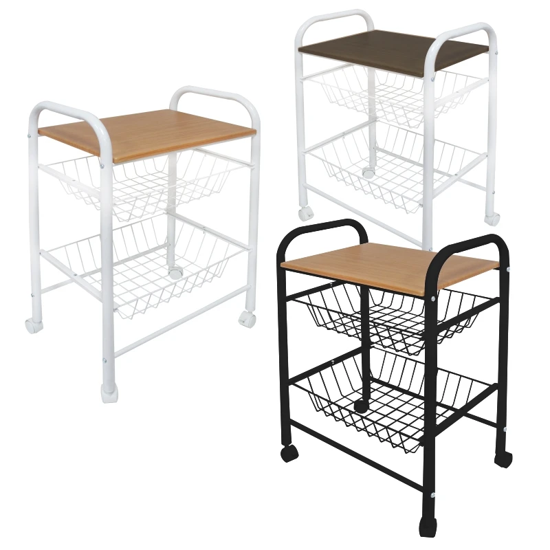 MDF Table Top Metal Wire Basket Stand Rack Cart Storage Kitchen Cart Trolley 3 Tier Hair Salon Trolley