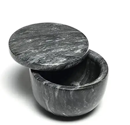Premium Black Marble Spice Serving Bowl in Round for Table Top Hotel Home Storage Use Sugar Abd Salt With Lid and Spoon