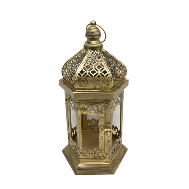 Wedding Decorative Glass & Iron Promotional Moroccan Lantern With T-Light Holder Large Size Gold Colour for Home Decoration