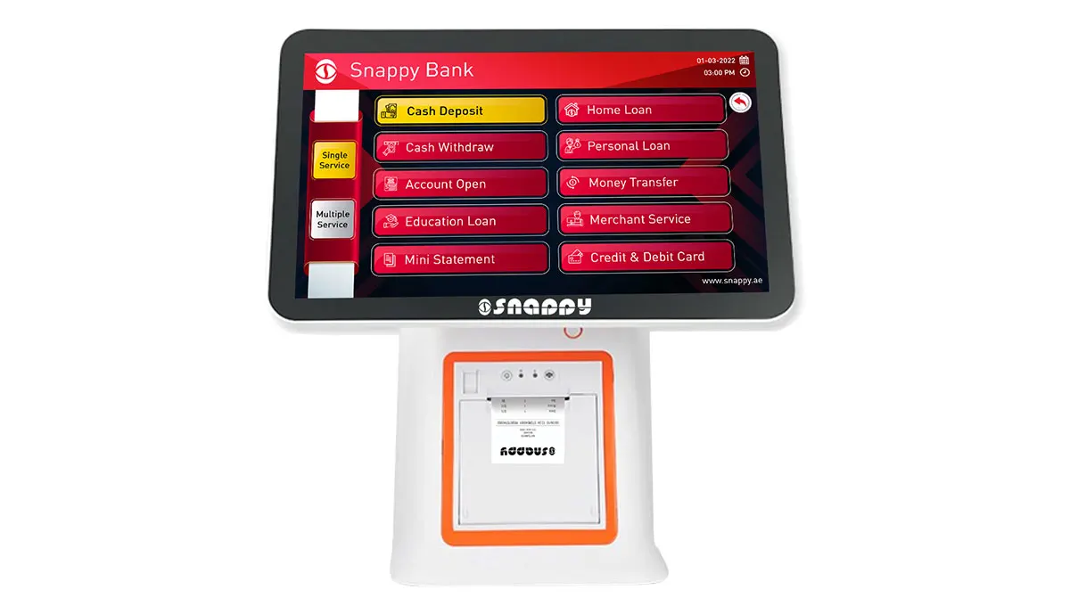Snappy Queue ticketing  Server with Ticket Dispenser for banks , Hospitals, Restaurants and retail shop - Desktop Size 15.6 inch