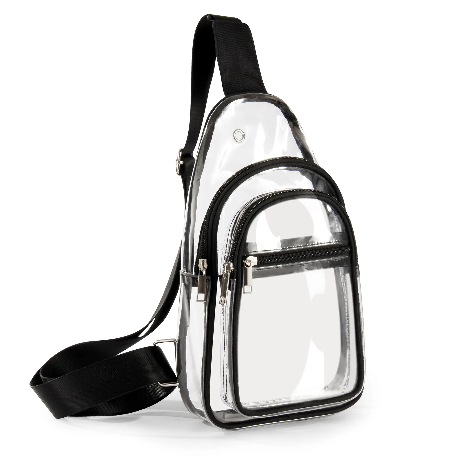 Small Stadium Approved Sling Bag Clear PVC Transparent Chest Daypack Backpack Handbag with Adjustable Strap Front Side Pockets