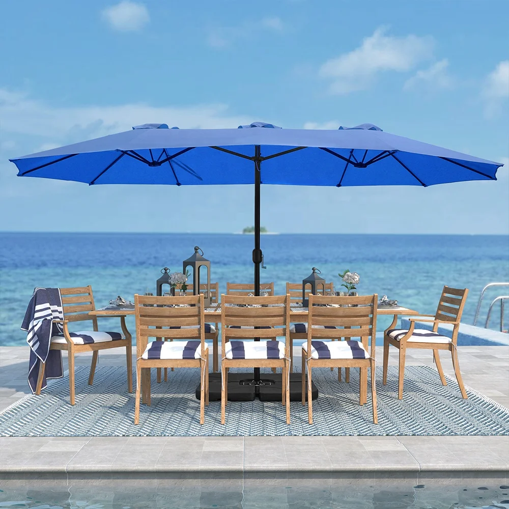 15FT Patio Outdoor Umbrella Market Umbrella Garden Parasol Double-sided Large Patio Twin umbrella