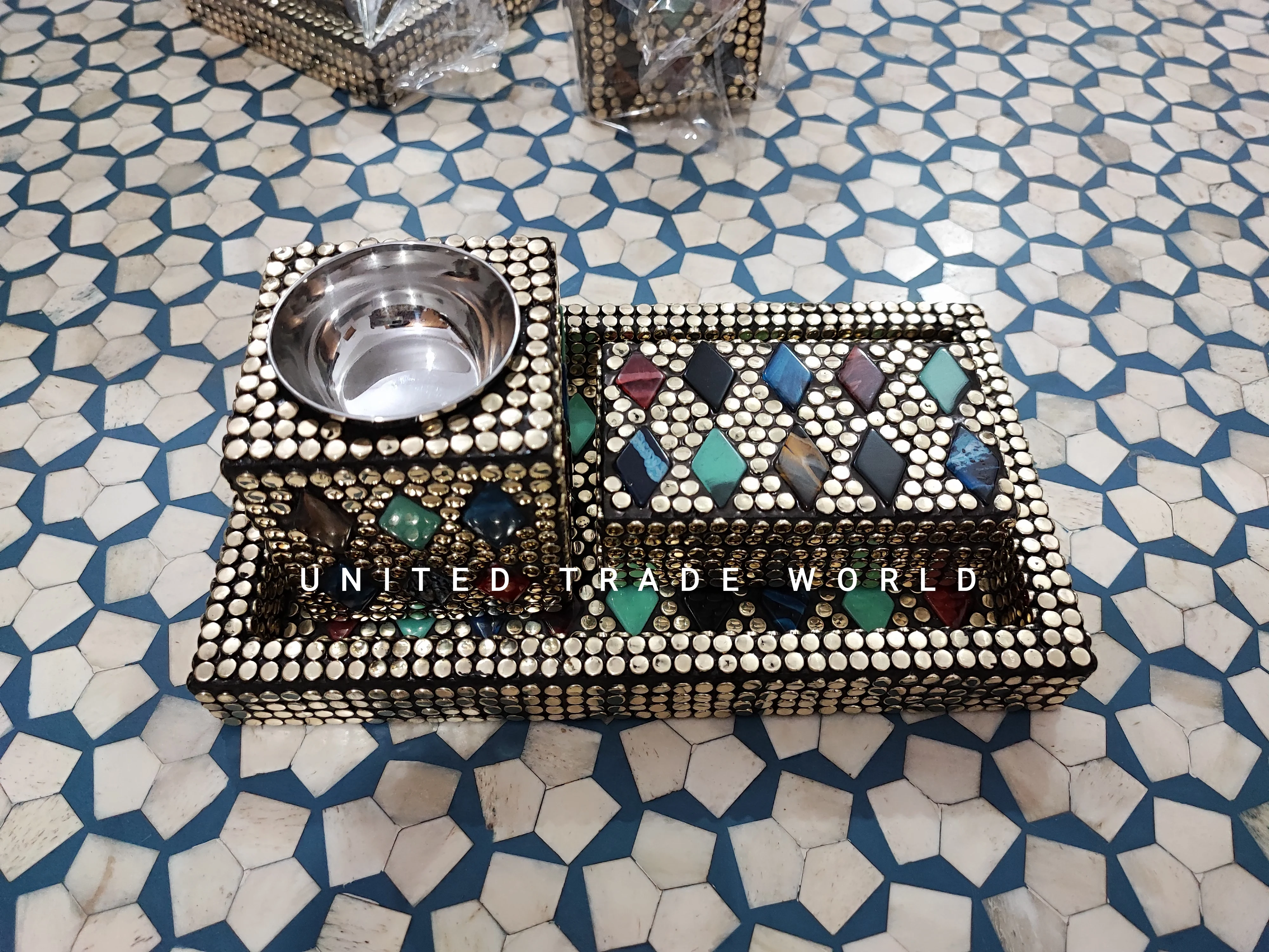 Arabic Brass tray incense madkhan burner bakhoor & box set for giveaways ramadan & eid giveaways By United Trade World