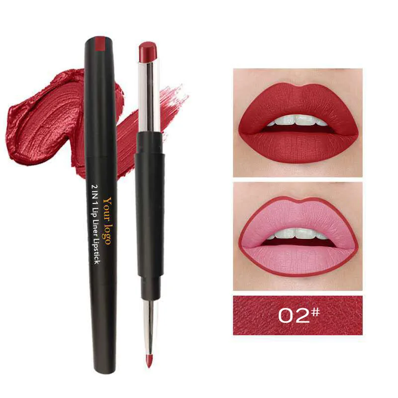 OEM 8 Colors Automatic Double Heads Waterproof Lipstick Not Discolor Lasting Non-stick Cup Matte Lipstick Pen Lip Liner