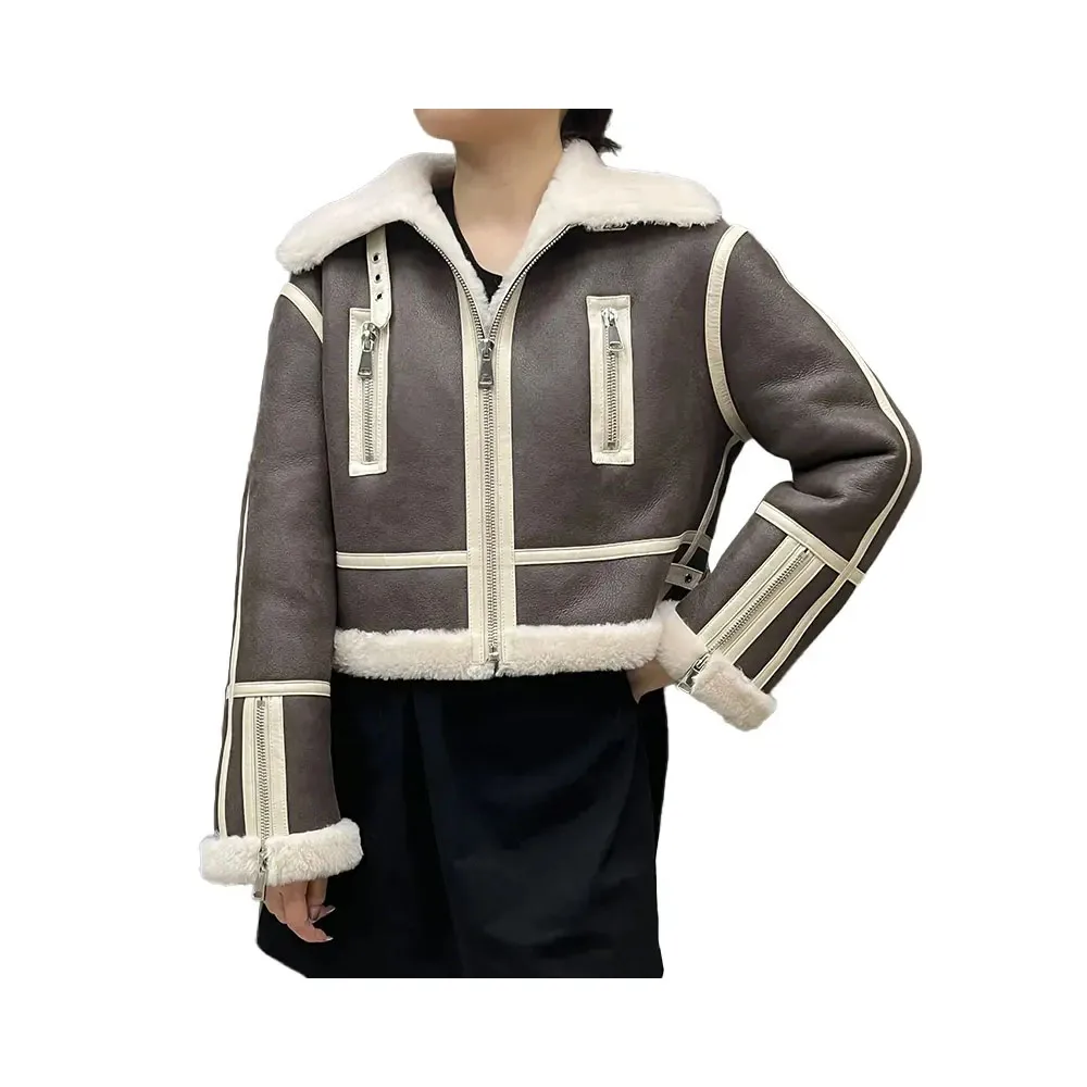 High Quality Sheep Leather Fur Jacket Women Winter Thick Genuine Shearling Coat
