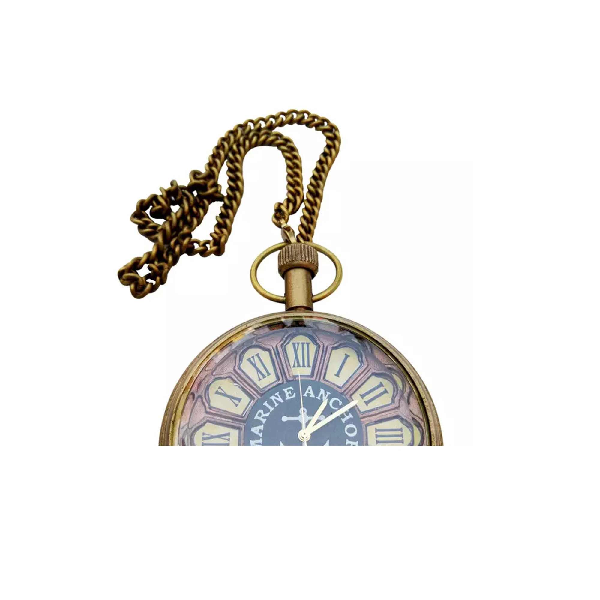 Vintage Watch Necklace Mechanical Engraved Pocket Watch with Chain Antique Maritime Anchor 1912 Pocket Watch clock