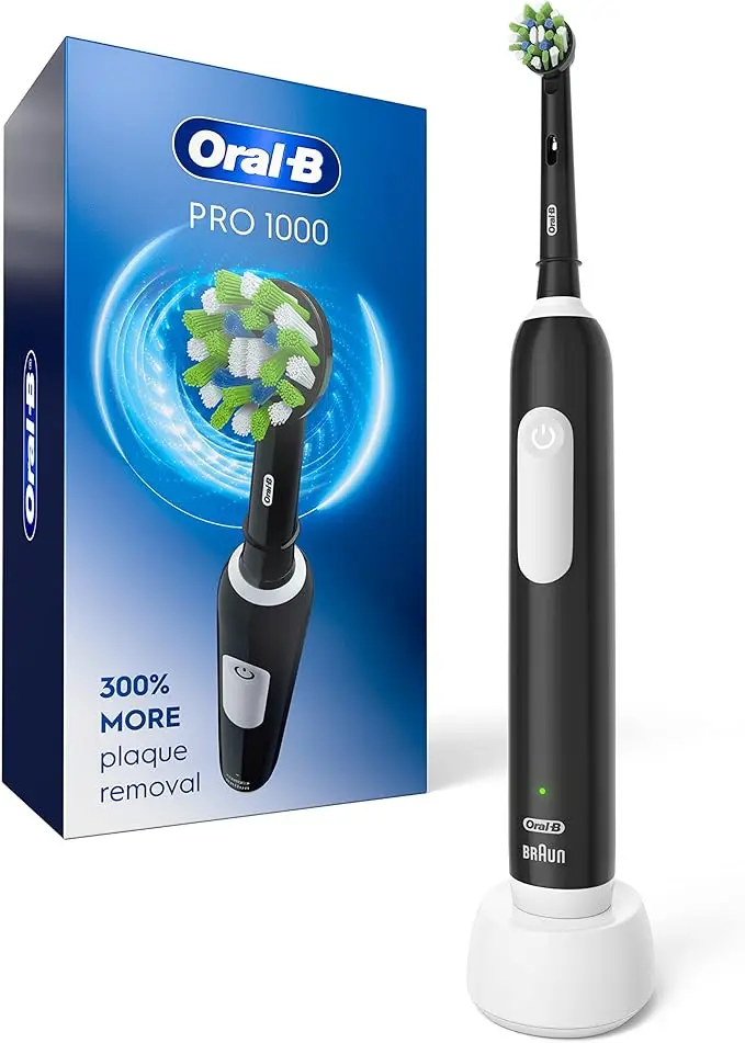 Oral-B Pro 1000 Rechargeable Electric Toothbrush, Black with Pressure Sensor, 3 Modes