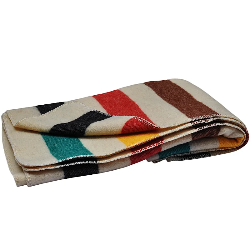 BLUE PHOENIX wool blanket throws multiple color horizontal vintage stripes luxury cozy soft whipstitch  for couch