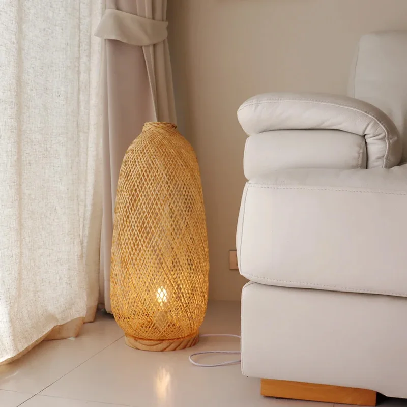 Hot Sale High Black Bamboo bamboo floor lamp Wicker Lampshade with Wooden Base  Many Sizes Vietnam Manufacturer
