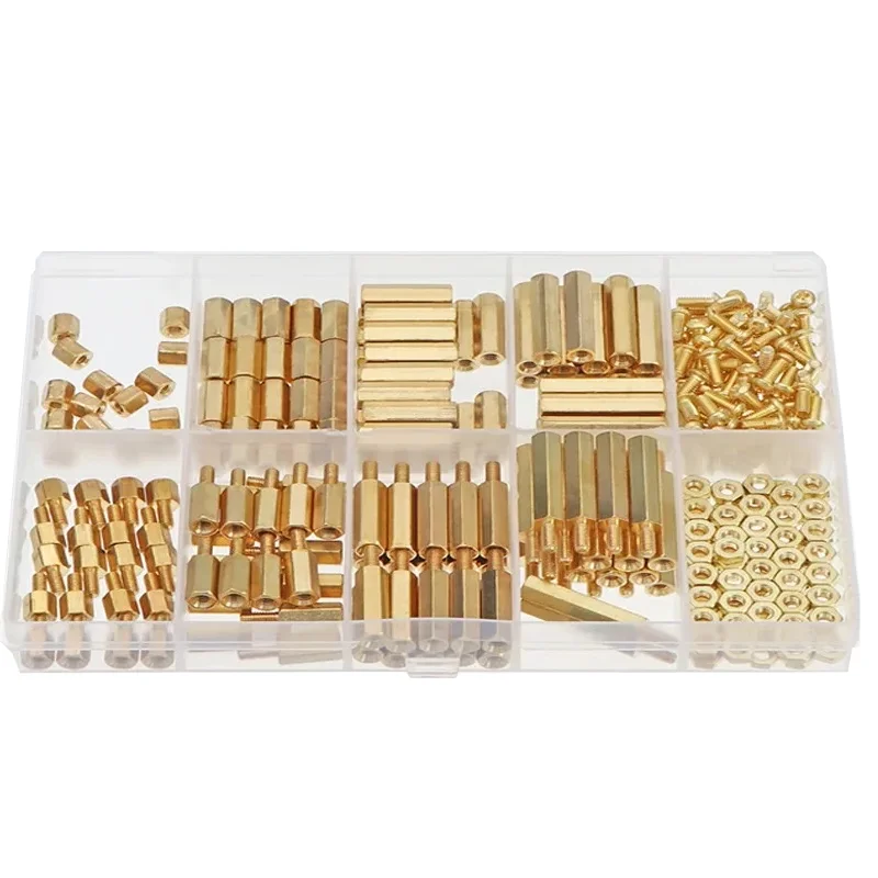 280pcs M2.5 Hex Nuts Solid Brass Copper PCB Board Hex Hexagon Standoff Pillar Spacer Column Screw Nut Assortment Kit Set