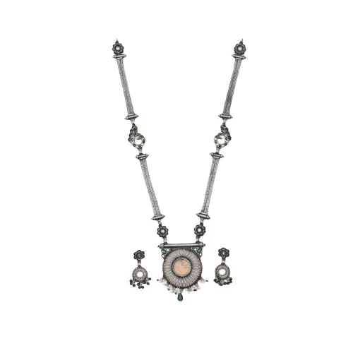 Intricate Pattern Silver Adorned Rustic Necklace Testimony Raw Individual Beauty for Women at Best Cost as Wedding Wear or Gift
