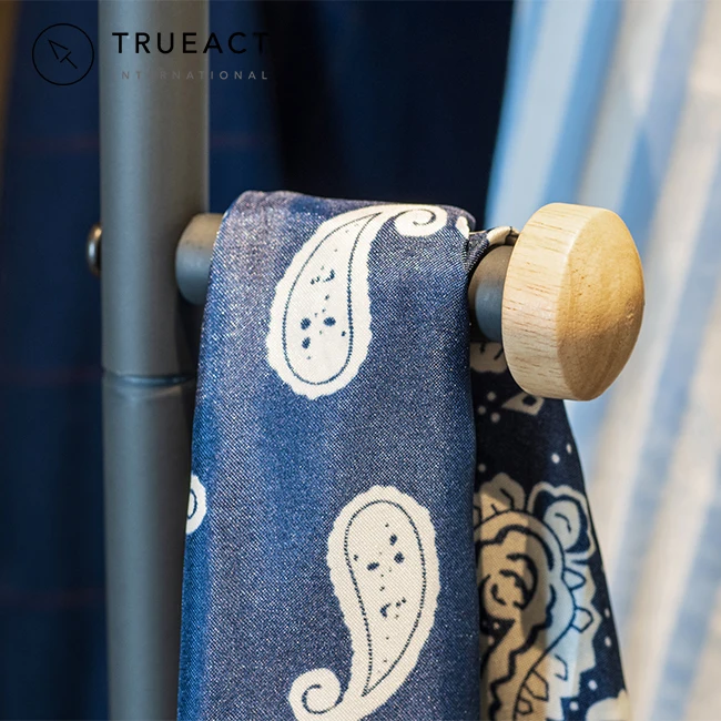 2 storage tiers curved shaped wooden standing garment rack metal hat coat Clothes Hanger Stand