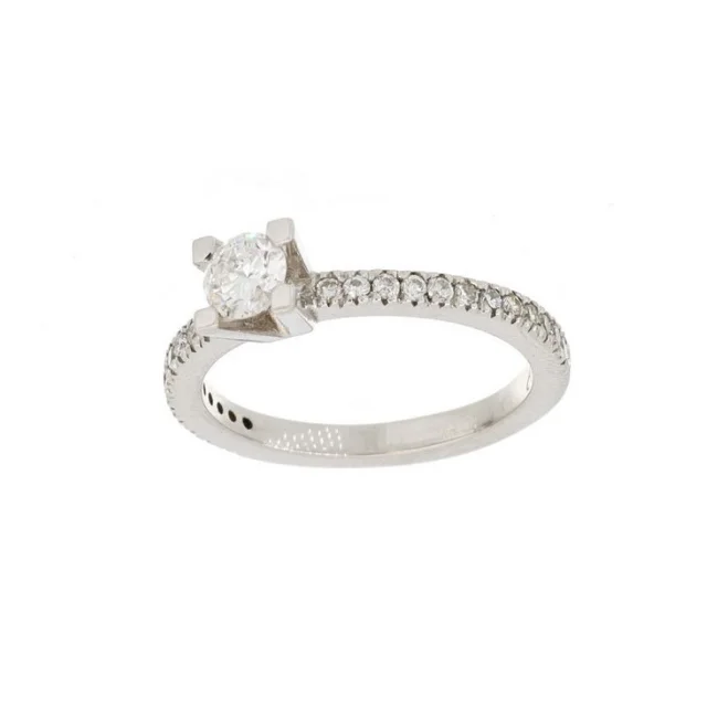 Luxury White Gold Solitaire With Diamonds on Shank Four Square Italian Handmade Engagement And Wedding Ring