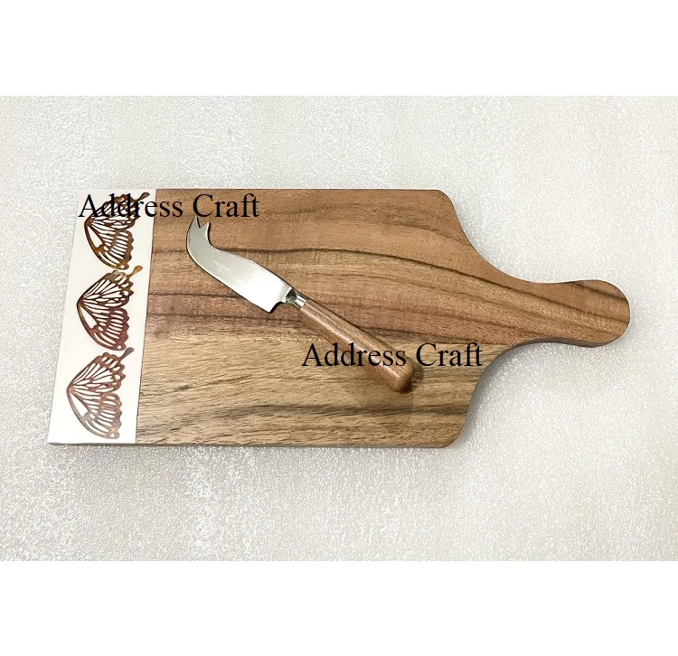 Latest Design Epoxy Resin Cheese Cutting Board With Cheese Knife Kitchen Tools Utensils Best Selling Wood Resin Chopping Blocks