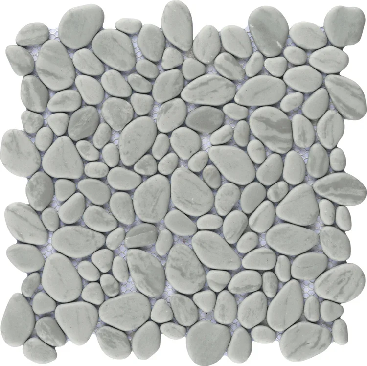 China Made Feature Wall Grey Pebble Recycled Glass Mosaic Wall Tiles glazed carrara floor tiles