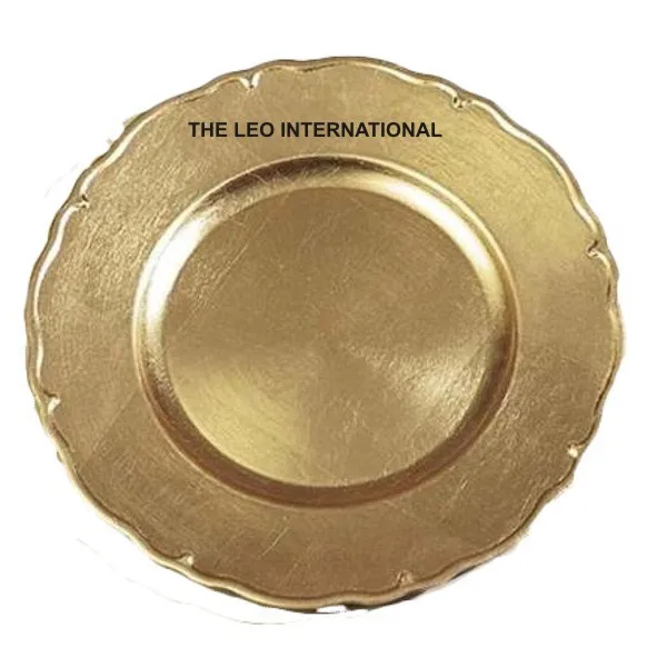 gold beaded fancy white metal charger plate for dinner table