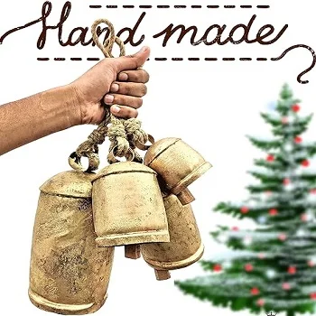 Set of 3 Giant Harmony Cow Bells Huge Vintage Handmade Rustic Lucky Hanging XL Bells On Rope
