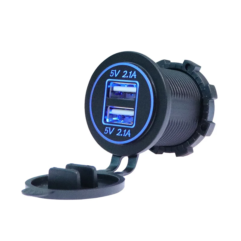marine rv motorhome waterproof motorcycle usb charger car socket 5v 2.1a output dual port usb bus charger 12 24v