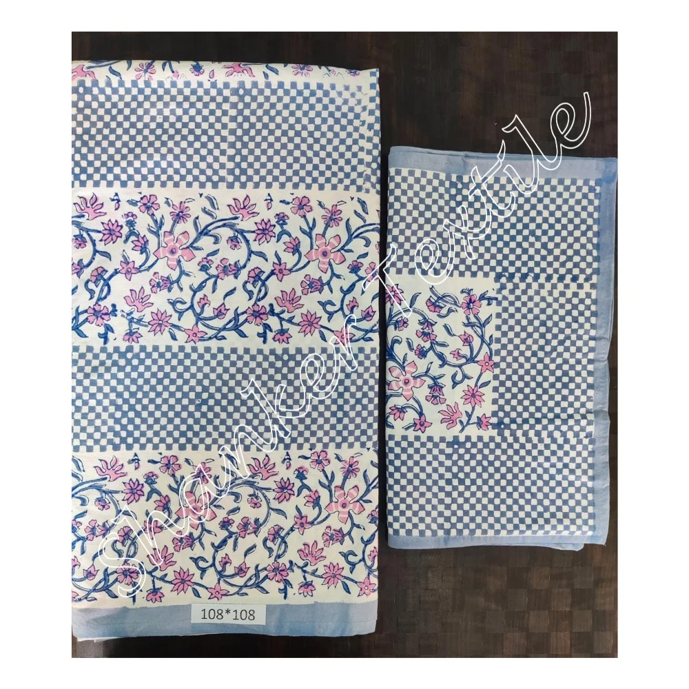 Beautiful Handcrafted Indian Cotton Fabric Bedding 3 Pcs King Size Sheet with Pillow Cover New Print for Home and Hotel Use