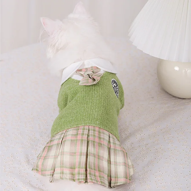 Dog Dress Cat Apparel Puppies Cute Clothes Pet Ribbon Checkered Dress High Quality Less Price