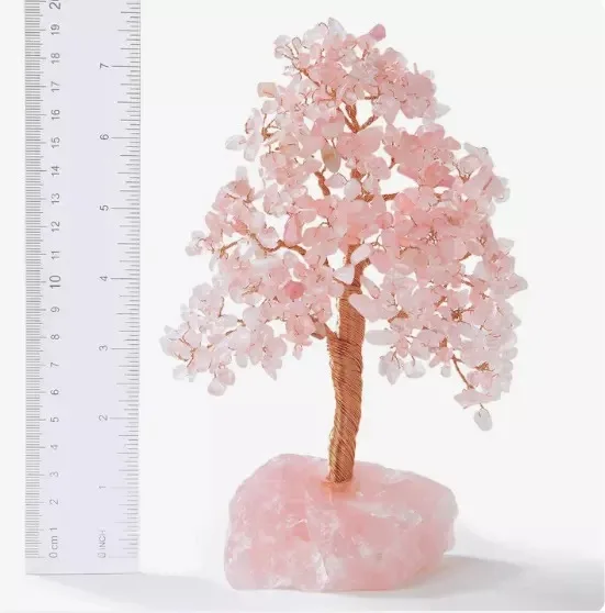 Rose Quartz 300 CHIPS Bonsai Tree with Rose Quartz Base  - Rose Quartz tree , coper wired tree , rose quartz rough base tree