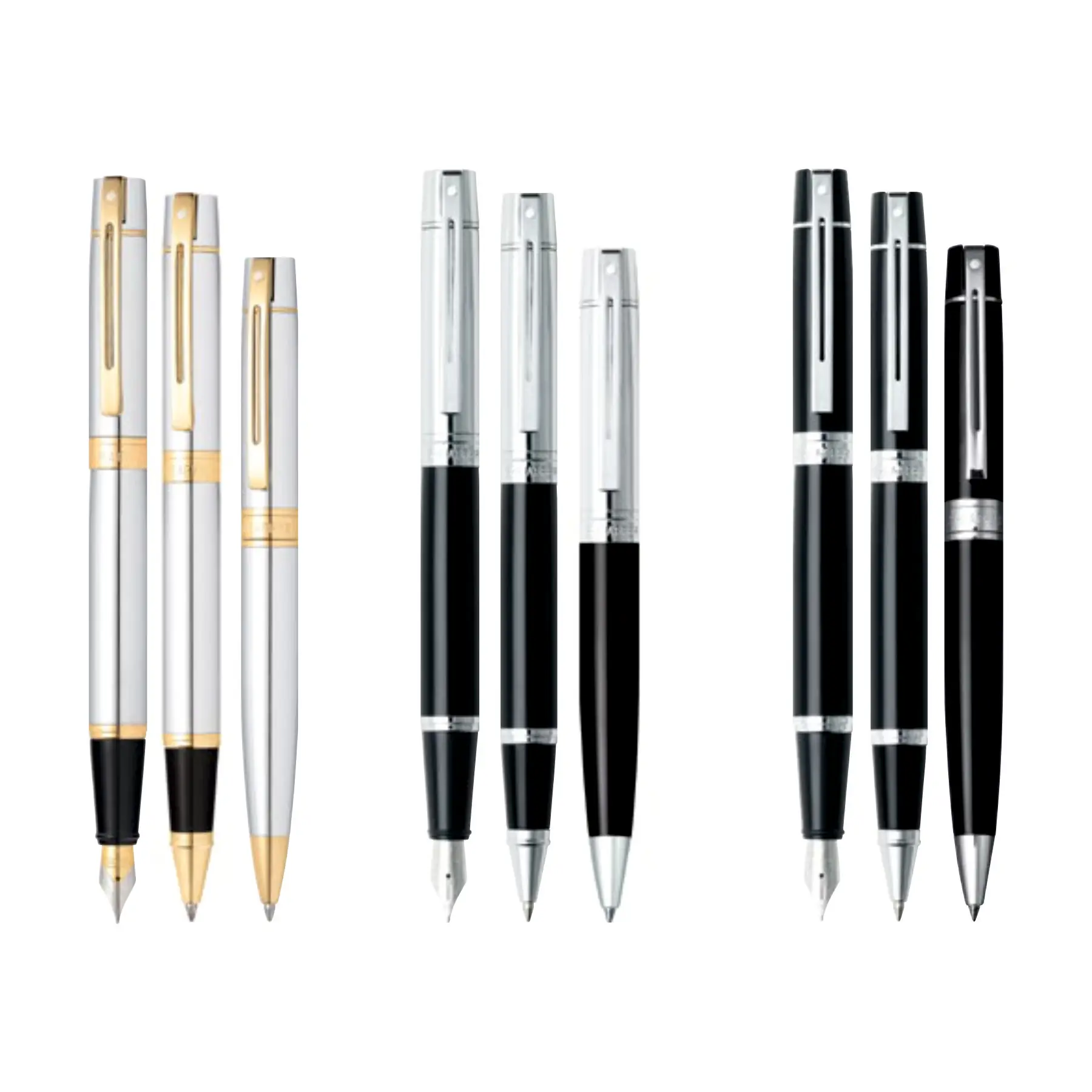 Parker Bright Chrome with Polished Gold Tone Trim Fountain Ballpoint Pens Fine Stainless Steel corporate Parker gift set
