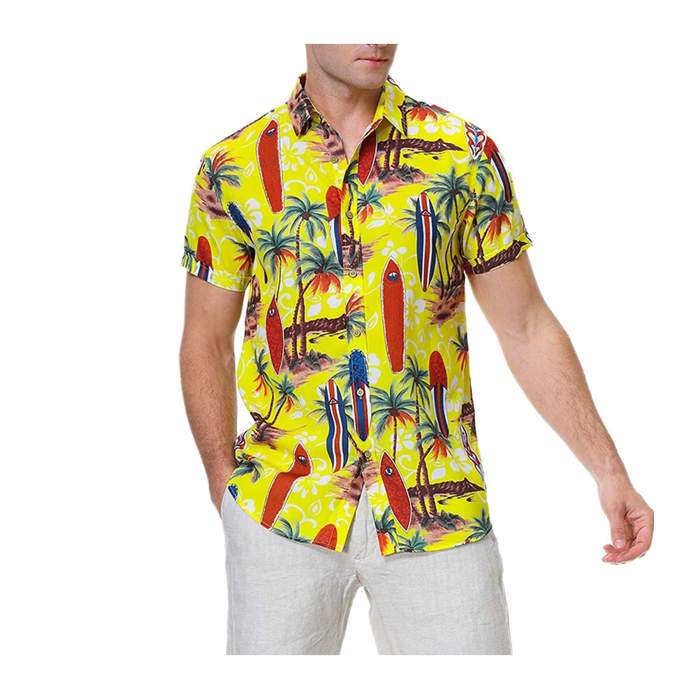High Quality Silk Satin Shirt Men Long Sleeves Vacation Beach Casual Shirts Custom Silk All Over Print Hawaiian Shirt for Men
