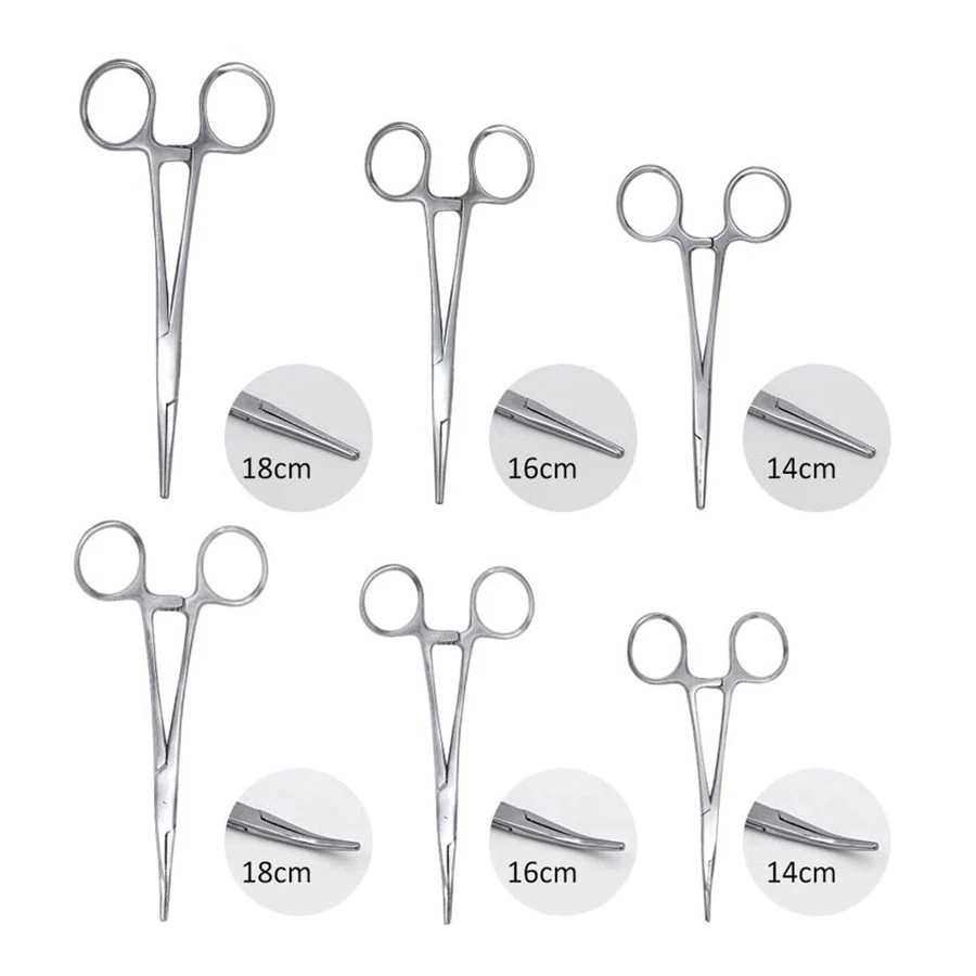 Stainless Steel Hemostatic Clamp Forceps Surgical Forceps Tool Hemostatic Forceps Pliers Straight Elbow Tips Needle Holder