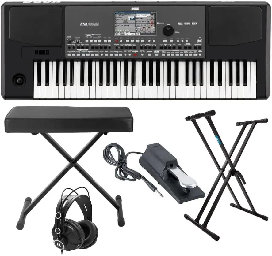 PA600 61-Key Professional Arranger Keyboard with Knox Bench, Pedal and Accessory Bundle