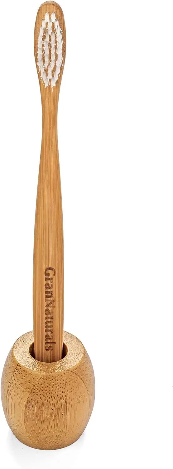 Pack of 4 Bamboo Toothbrush Stands - Rustic Wooden Holder for Makeup Brush, Pen - Natural, Sustainable Alternative to Plastic