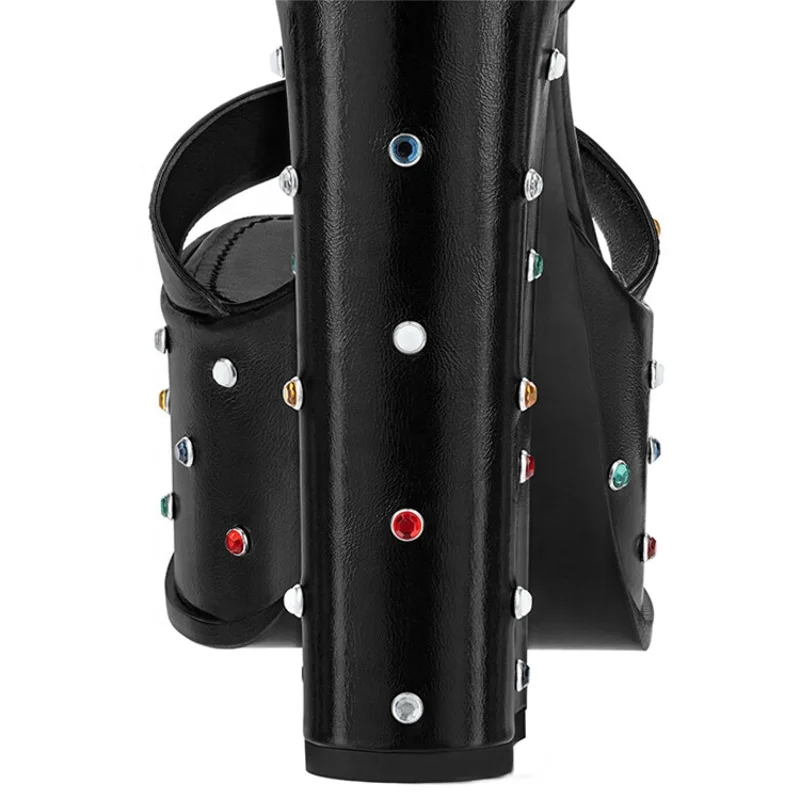 Women Thick Platform Sandals Square Open Toe High Chunky Heels Colorful Diamonds Summer Black  Shoes Custom Colors