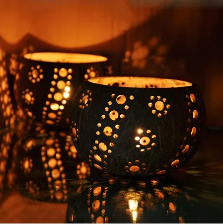 Carved Coconut Candle Holder Carving Coconut Bowl Shell Candle Holder for Tealight for Easter Decor; Natural Home Decor