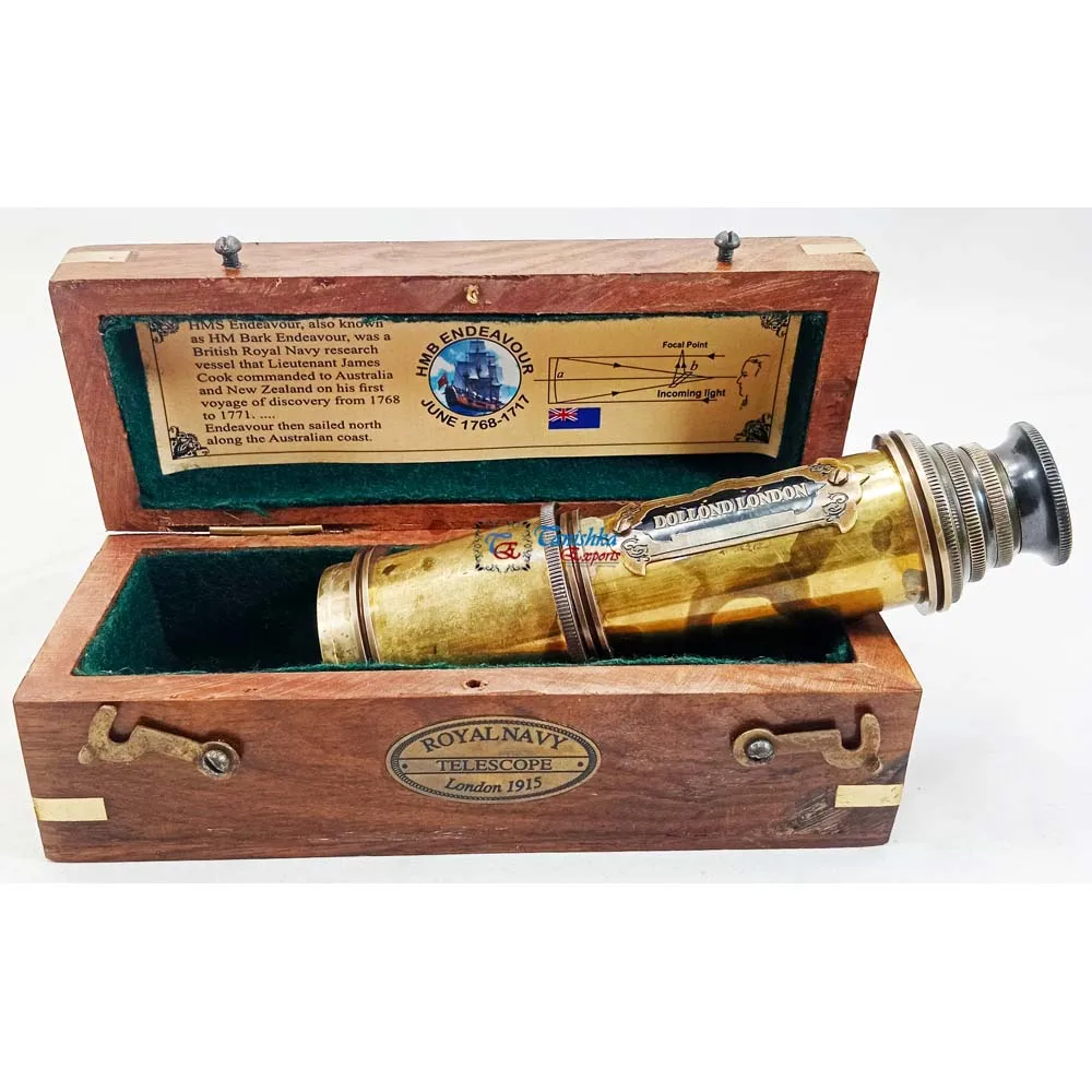 Antique Brass Nautical Dollond London Handheld Functional Telescope 1915 With Wooden Box Pirate Spyglass Sailor Handmade Gift