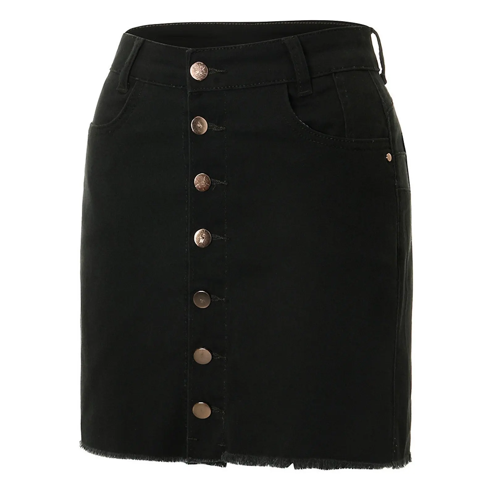 Women Summer Skirt Jeans High Waist Slim Splice Button Denim Shorts Beach Skirt